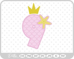 Mermaid Starfish Number 9 Nine SVG PNG DXF – Cricut Silhouette Cutting File