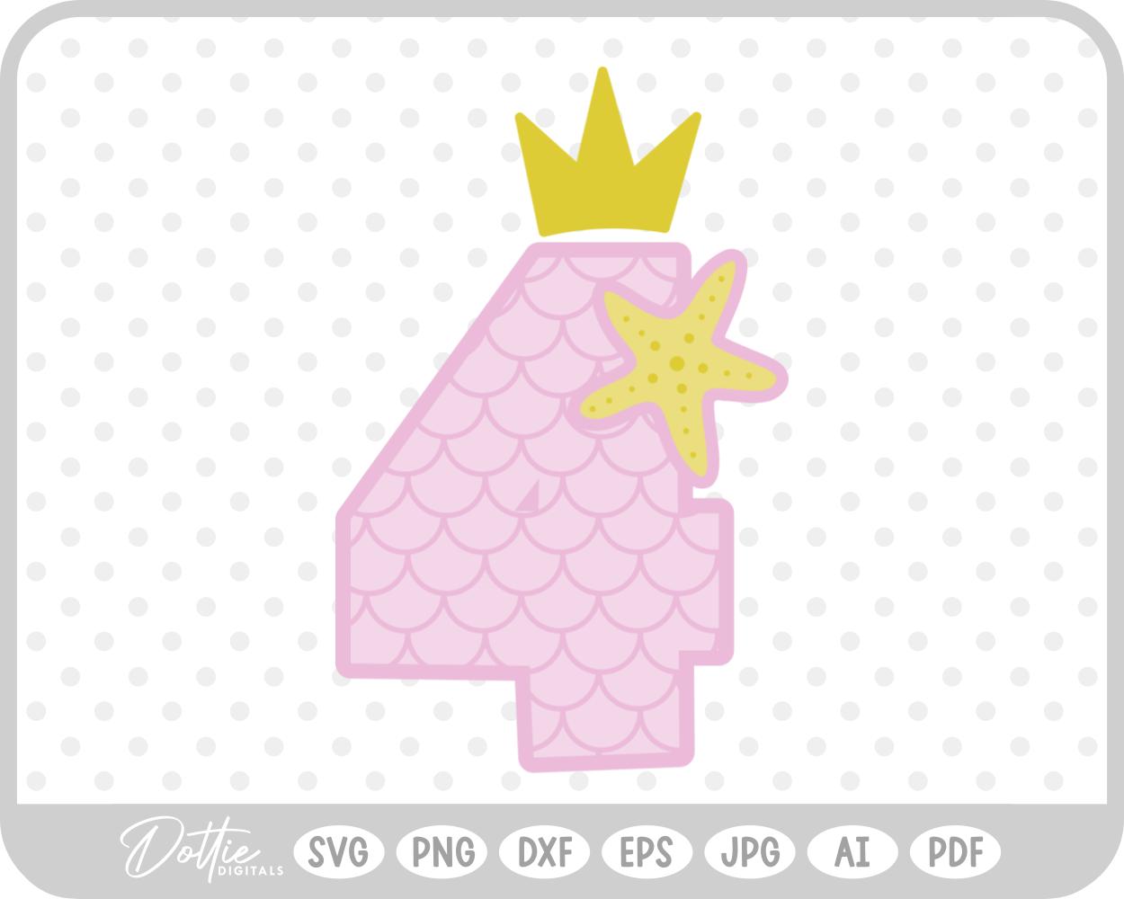 Mermaid Starfish Number 4 Four SVG PNG DXF – Cricut Silhouette Cutting File