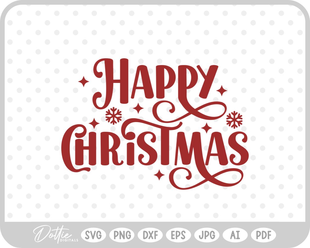 Happy Christmas Script Text Snowflakes SVG PNG DXF – Cricut Silhouette Cutting File