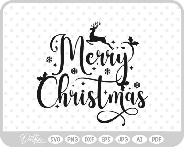 Merry Christmas Script Text Snowflakes Reindeer Holly SVG PNG DXF – Cricut Silhouette Cutting File