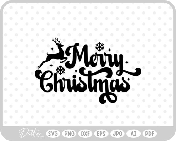 Merry Christmas Script Text Snowflakes Reindeer SVG PNG DXF – Cricut Silhouette Cutting File