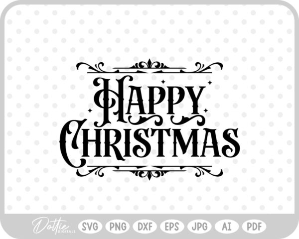 Vintage Style Happy Christmas Script Text Quote SVG PNG DXF – Cricut Silhouette Cutting File