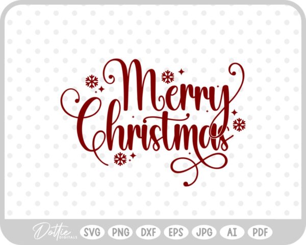 Happy Christmas Script Text Snowflakes Reindeer Holly SVG PNG DXF – Cricut Silhouette Cutting File