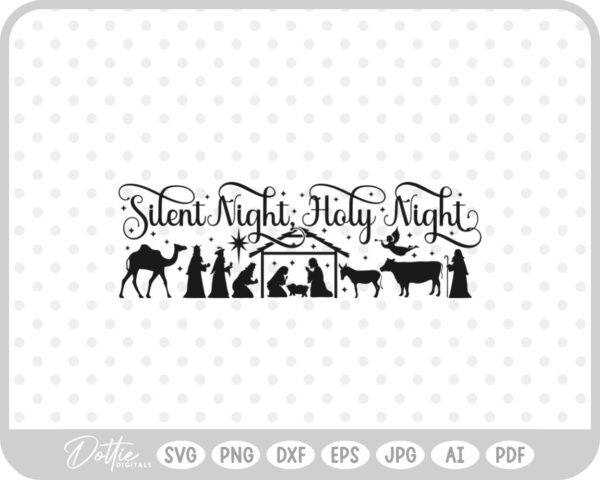 Silent Night Quote Nativity Scene Outline Silhouette Shape Jesus SVG PNG DXF – Cricut Silhouette Cutting File