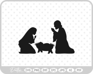 Nativity Scene Outline Silhouette Shape Mary Joseph Baby Jesus SVG PNG DXF – Cricut Silhouette Cutting File