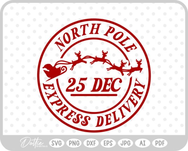 North Pole Christmas Stamp Sticker Postal Package SVG PNG DXF – Cricut Silhouette Cutting File