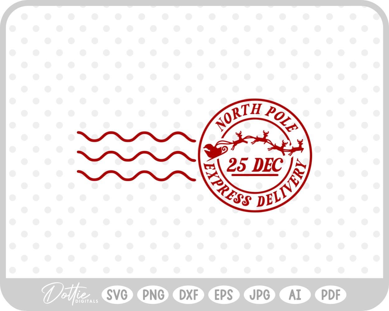 North Pole Christmas Stamp Sticker Postal Package SVG PNG DXF – Cricut Silhouette Cutting File