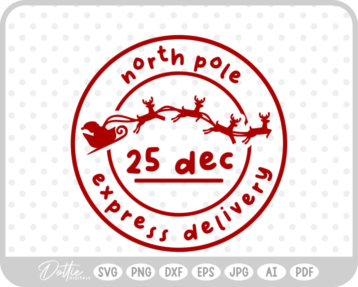 North Pole Christmas Stamp Sticker Postal Package SVG PNG DXF – Cricut Silhouette Cutting File
