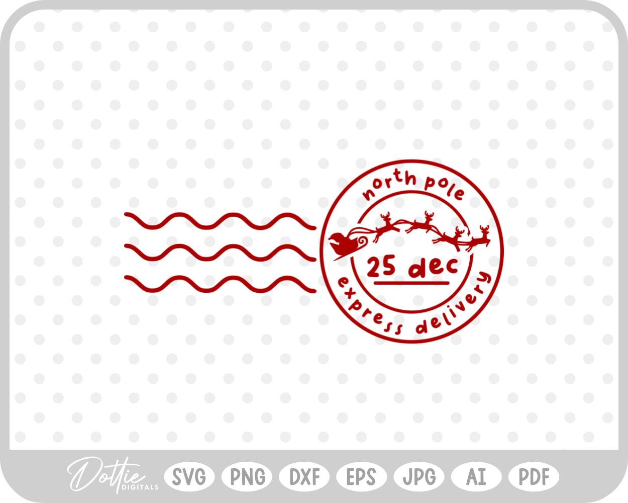 North Pole Christmas Stamp Sticker Postal Package SVG PNG DXF – Cricut Silhouette Cutting File