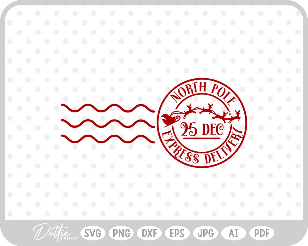 North Pole Christmas Stamp Sticker Postal Package SVG PNG DXF – Cricut Silhouette Cutting File