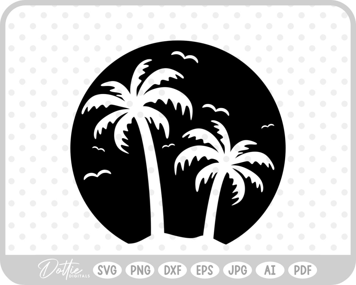 Palm Tree Tropical Plant Summer Vacay Sunset SVG PNG DXF – Cricut Silhouette Cutting File