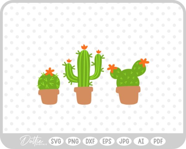Trio of Cactus  SVG PNG DXF – Cricut Silhouette Cutting File