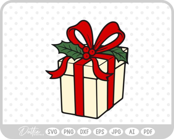 Gift Box Gift Wrapped Box Present Holly Christmas Ribbon Bow SVG PNG DXF – Cricut Silhouette Cutting File