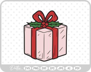 Gift Box Gift Wrapped Box Present Holly Christmas Ribbon Bow SVG PNG DXF – Cricut Silhouette Cutting File