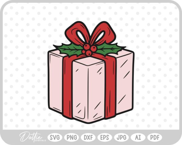 Gift Box Gift Wrapped Box Present Holly Christmas Ribbon Bow SVG PNG DXF – Cricut Silhouette Cutting File