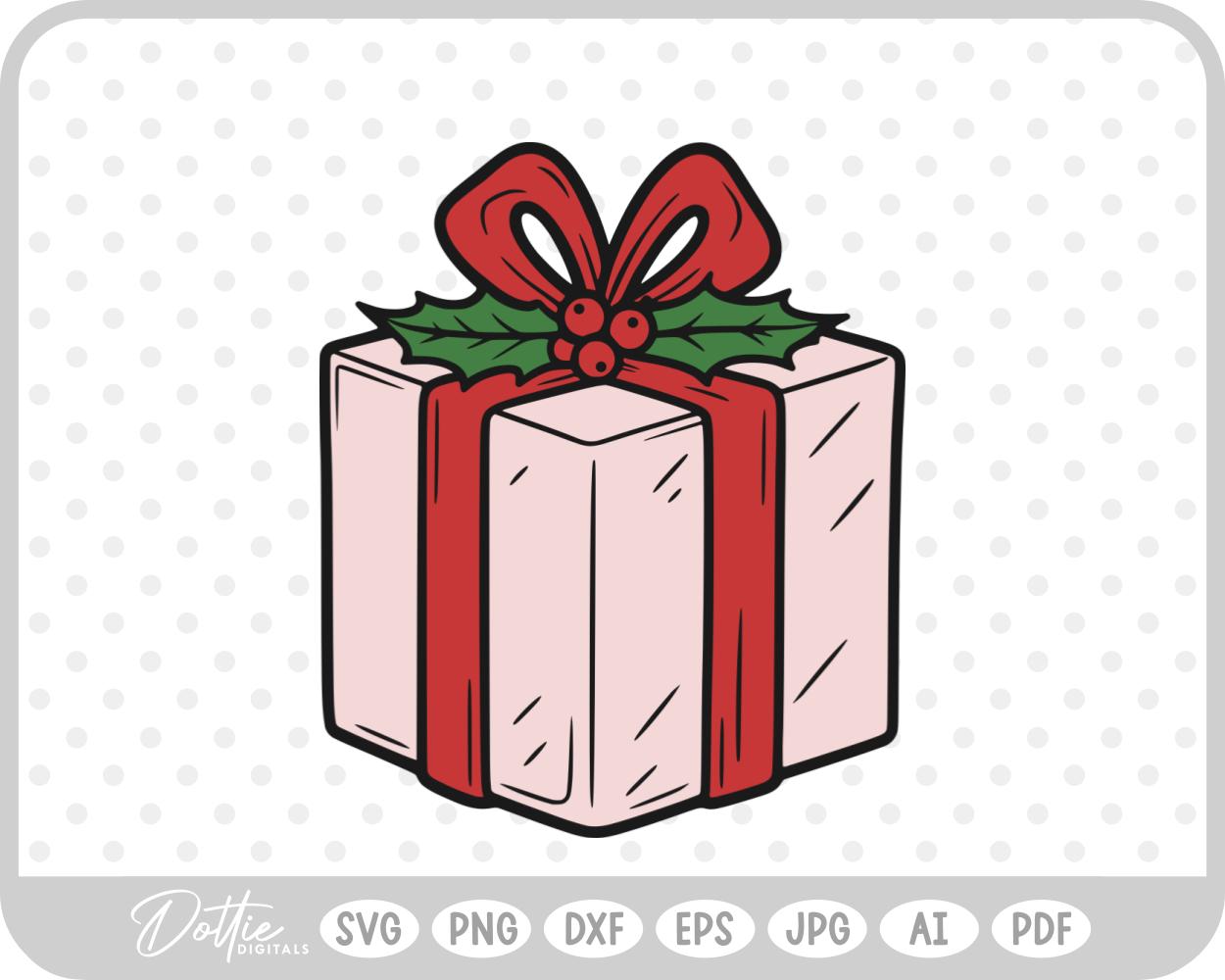 Gift Box Gift Wrapped Box Present Holly Christmas Ribbon Bow SVG PNG DXF – Cricut Silhouette Cutting File