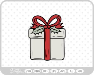 Gift Box Gift Wrapped Box Present Holly Christmas Ribbon Bow SVG PNG DXF – Cricut Silhouette Cutting File