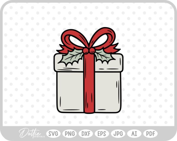 Gift Box Gift Wrapped Box Present Holly Christmas Ribbon Bow SVG PNG DXF – Cricut Silhouette Cutting File