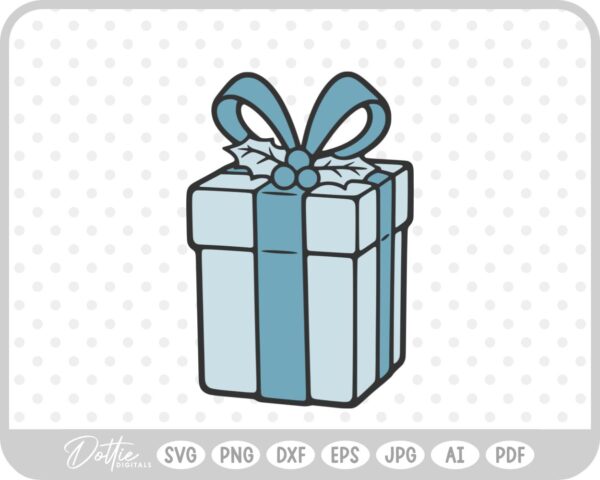 Gift Box Gift Wrapped Box Present Holly Christmas Ribbon Bow SVG PNG DXF – Cricut Silhouette Cutting File