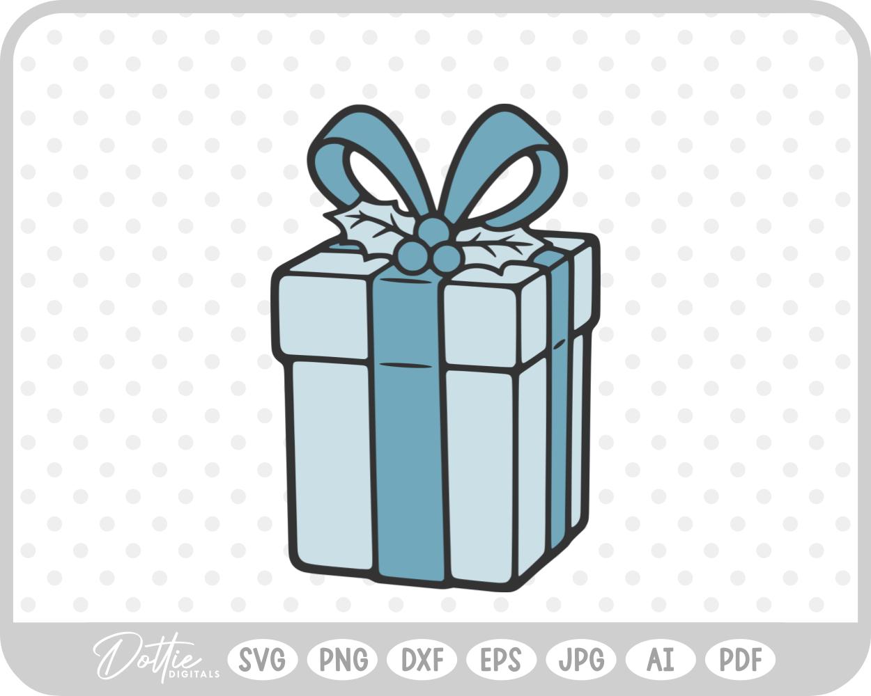 Gift Box Gift Wrapped Box Present Holly Christmas Ribbon Bow SVG PNG DXF – Cricut Silhouette Cutting File
