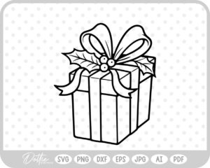 Gift Box Gift Wrapped Box Present Holly Christmas Ribbon Bow SVG PNG DXF – Cricut Silhouette Cutting File