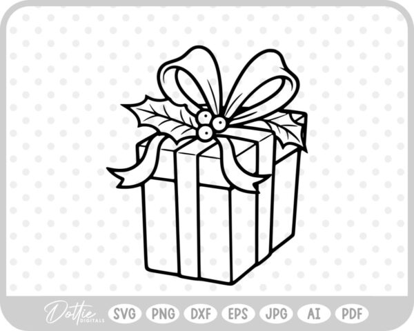 Gift Box Gift Wrapped Box Present Holly Christmas Ribbon Bow SVG PNG DXF – Cricut Silhouette Cutting File
