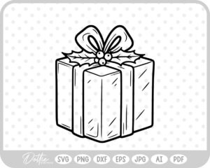 Gift Box Gift Wrapped Box Present Holly Christmas Ribbon Bow SVG PNG DXF – Cricut Silhouette Cutting File
