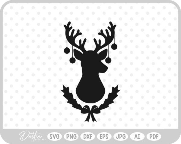 Stag Deer Reindeer Head Shape Silhouette Christmas SVG PNG DXF – Cricut Silhouette Cutting File