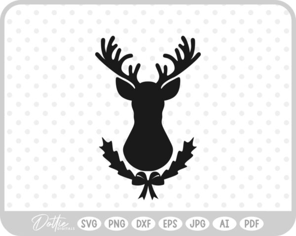 Stag Deer Reindeer Head Shape Silhouette Christmas SVG PNG DXF – Cricut Silhouette Cutting File