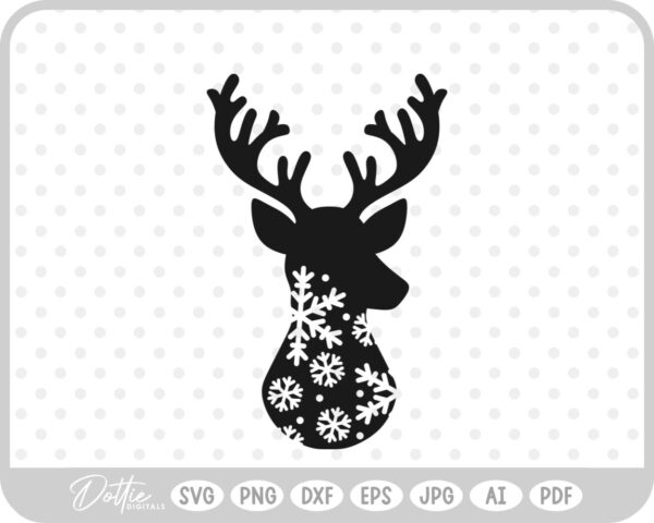 Stag Deer Reindeer Head Shape Silhouette Christmas SVG PNG DXF – Cricut Silhouette Cutting File