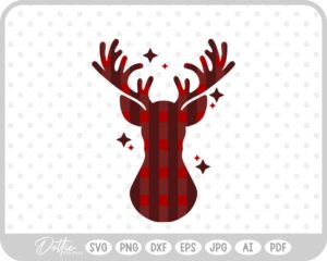Plaid Stag Deer Reindeer Head Shape Silhouette Christmas SVG PNG DXF – Cricut Silhouette Cutting File
