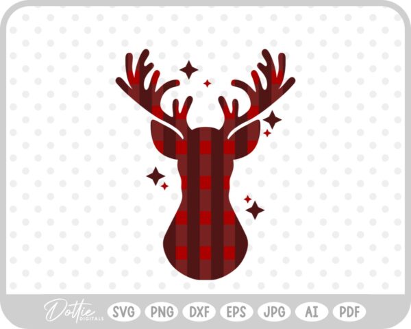 Plaid Stag Deer Reindeer Head Shape Silhouette Christmas SVG PNG DXF – Cricut Silhouette Cutting File