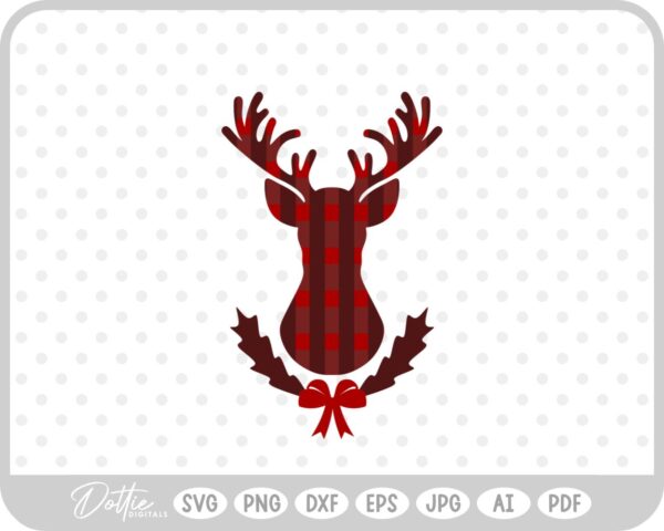 Plaid Stag Deer Reindeer Head Shape Silhouette Christmas SVG PNG DXF – Cricut Silhouette Cutting File