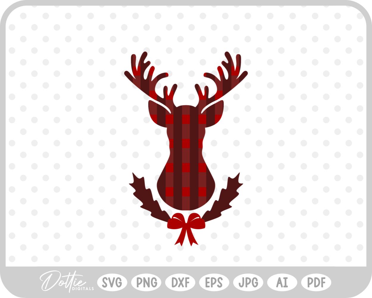 Plaid Stag Deer Reindeer Head Shape Silhouette Christmas SVG PNG DXF – Cricut Silhouette Cutting File