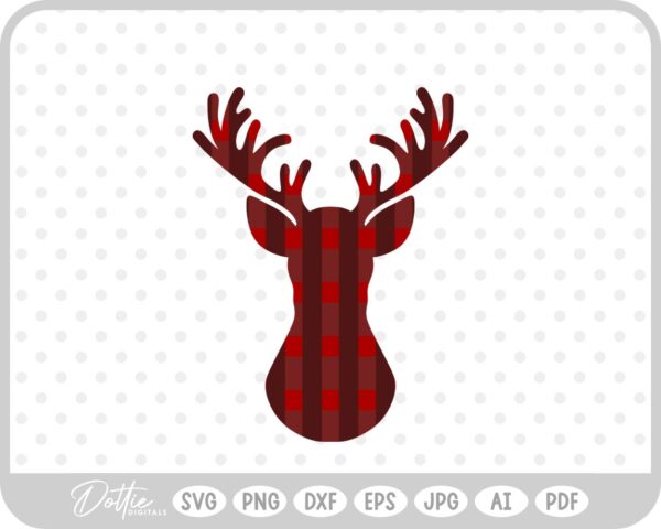 Plaid Stag Deer Reindeer Head Shape Silhouette Christmas SVG PNG DXF – Cricut Silhouette Cutting File