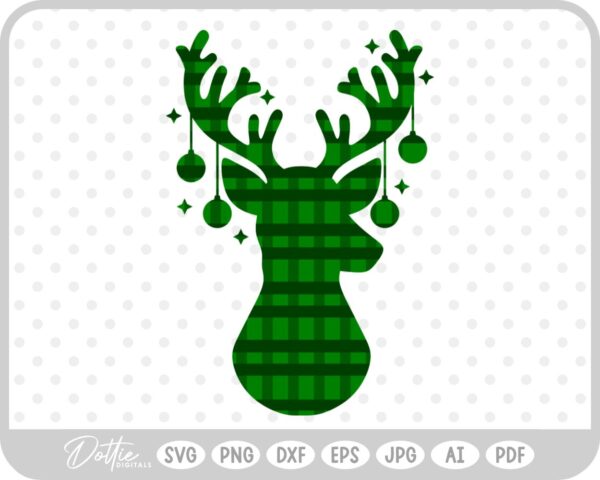 Plaid Stag Deer Reindeer Head Shape Silhouette Christmas SVG PNG DXF – Cricut Silhouette Cutting File