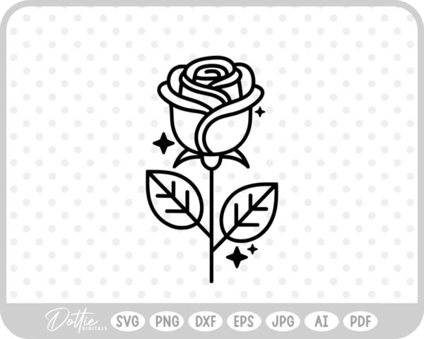 Pretty Rose Flower Stem Thorns Leaves SVG PNG DXF – Cricut Silhouette Cutting File