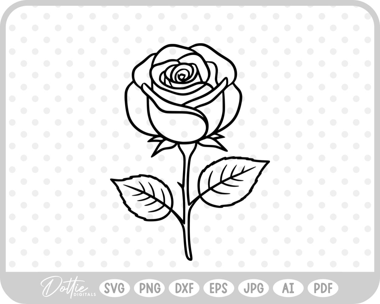 Pretty Rose Flower Stem Thorns Leaves SVG PNG DXF – Cricut Silhouette Cutting File