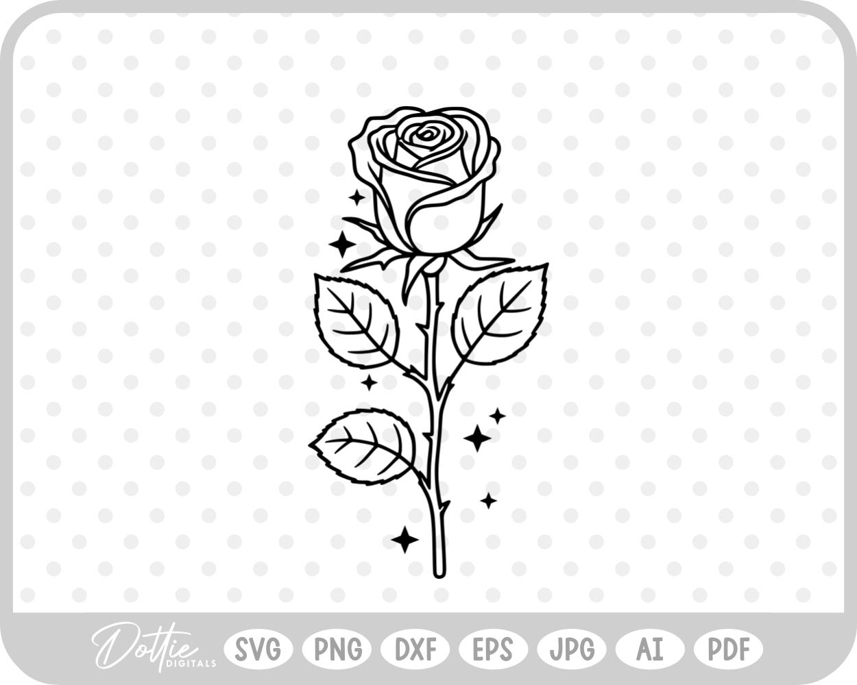 Rose Flower Stem Leaves Flower Sparkles SVG PNG DXF – Cricut Silhouette Cutting File