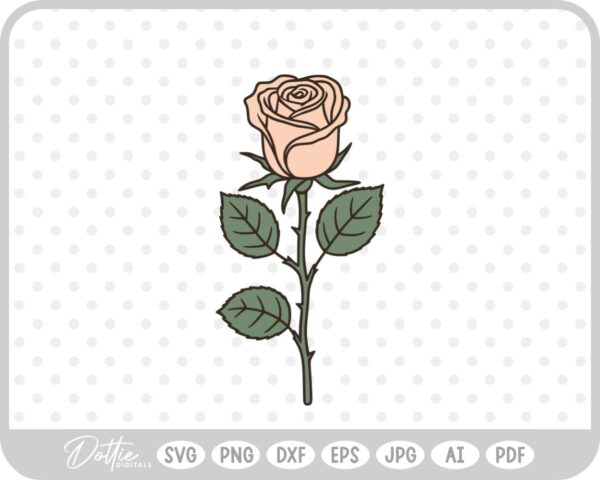Pretty Rose Flower Stem Thorns Leaves SVG PNG DXF – Cricut Silhouette Cutting File