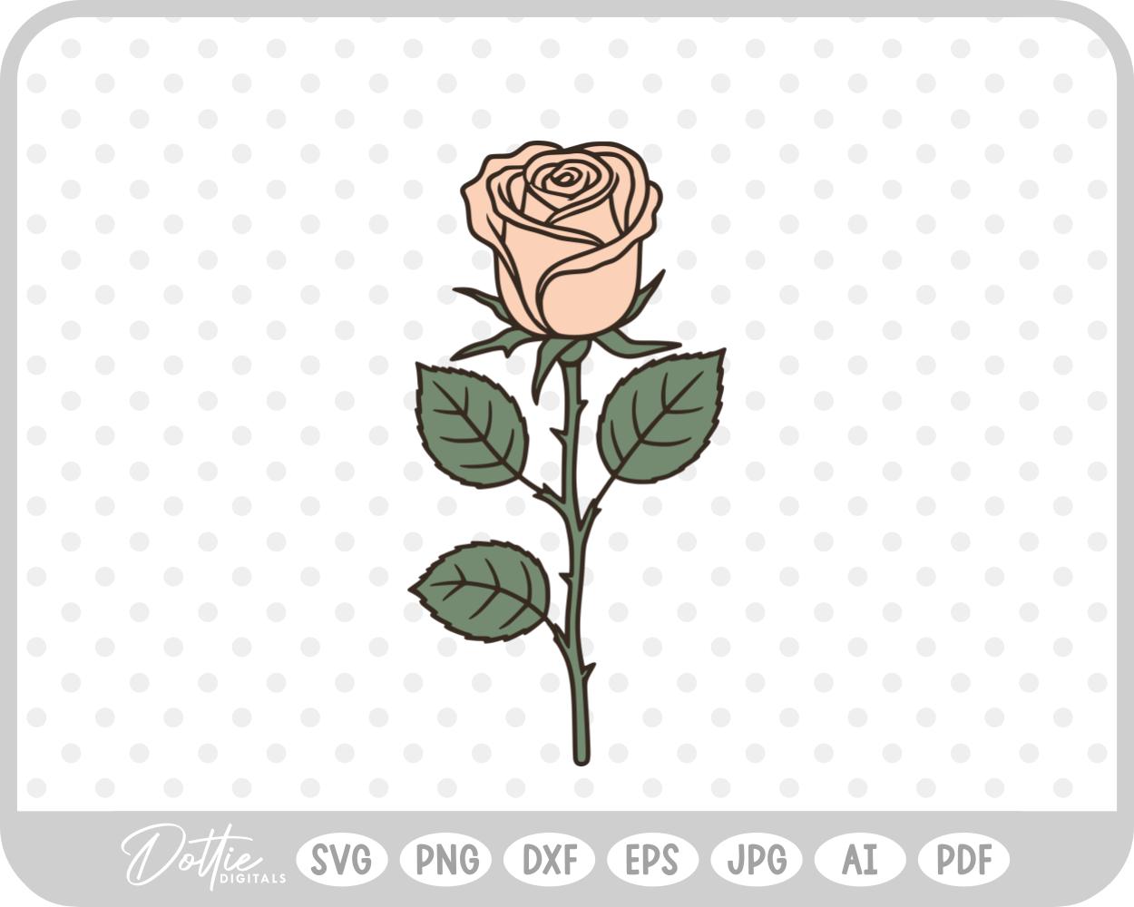 Pretty Rose Flower Stem Thorns Leaves SVG PNG DXF – Cricut Silhouette Cutting File