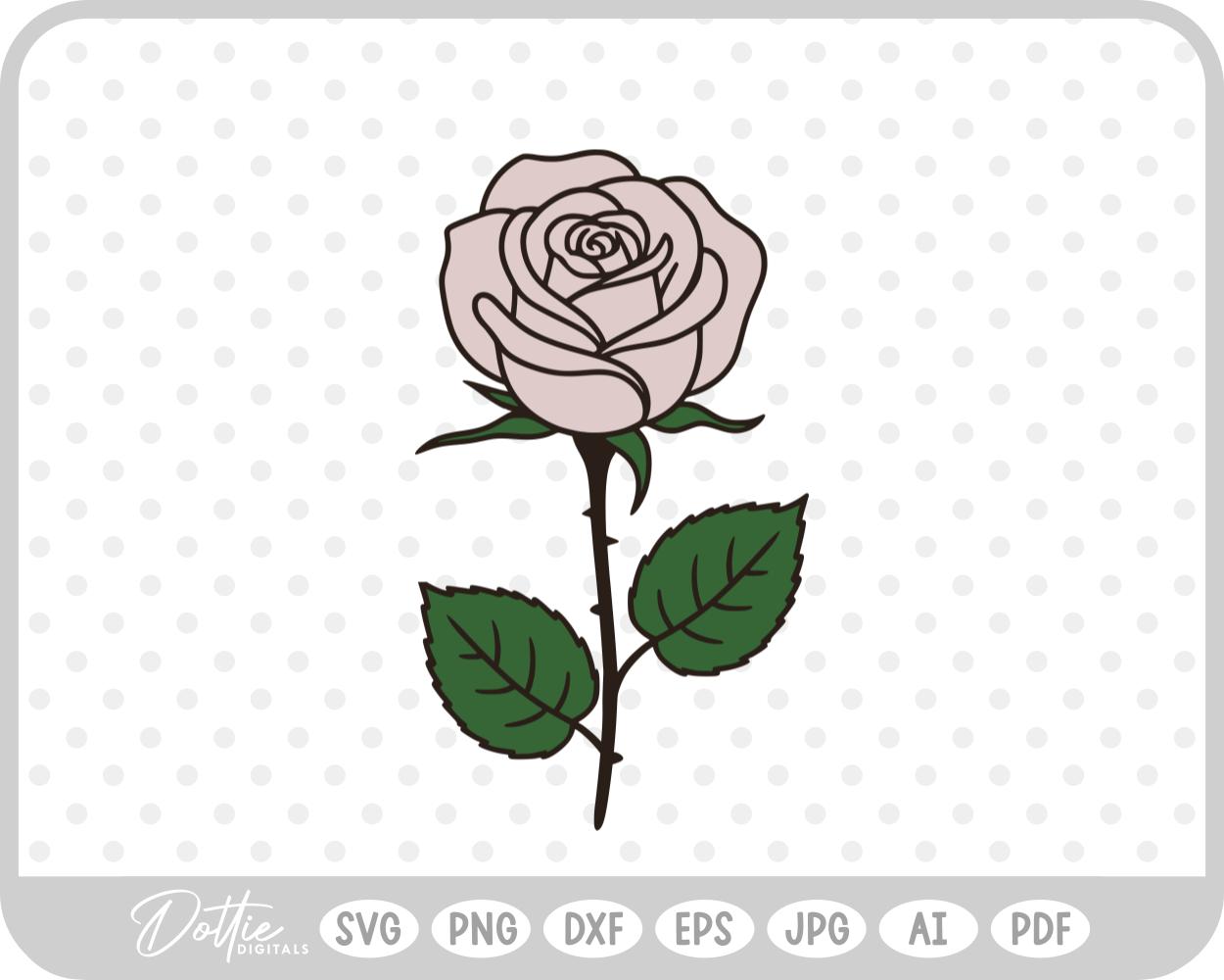 Pretty Rose Flower Stem Thorns Leaves SVG PNG DXF – Cricut Silhouette Cutting File