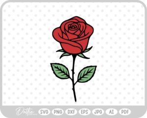 Red Rose Flower Stem Thorns Leaves SVG PNG DXF – Cricut Silhouette Cutting File