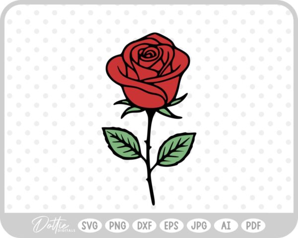 Red Rose Flower Stem Thorns Leaves SVG PNG DXF – Cricut Silhouette Cutting File