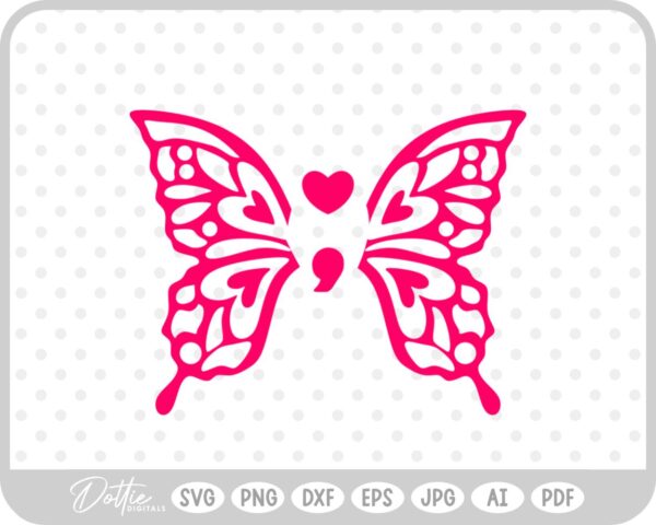 Butterfly Semi Colon SVG PNG DXF – Cricut Silhouette Cutting File