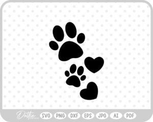 Paw Print Love Hearts Cat Dog SVG PNG DXF – Cricut Silhouette Cutting File
