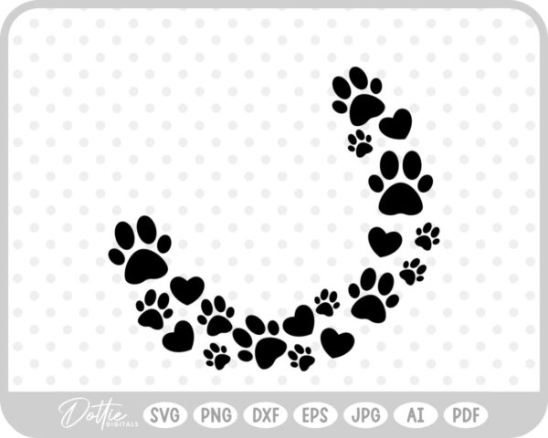 Paw Print Love Hearts Cat Dog SVG PNG DXF – Cricut Silhouette Cutting File