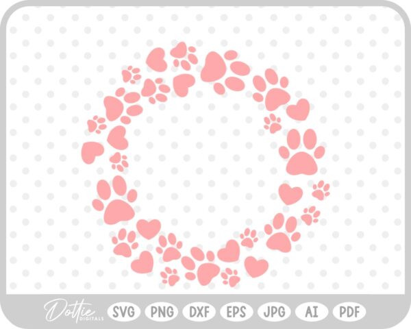 Round Pet Paw Print Border Cat Dog SVG PNG DXF – Cricut Silhouette Cutting File