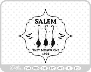 Salem They Missed One Witch Halloween Hat Broom Quote SVG PNG DXF – Cricut Silhouette Cutting File