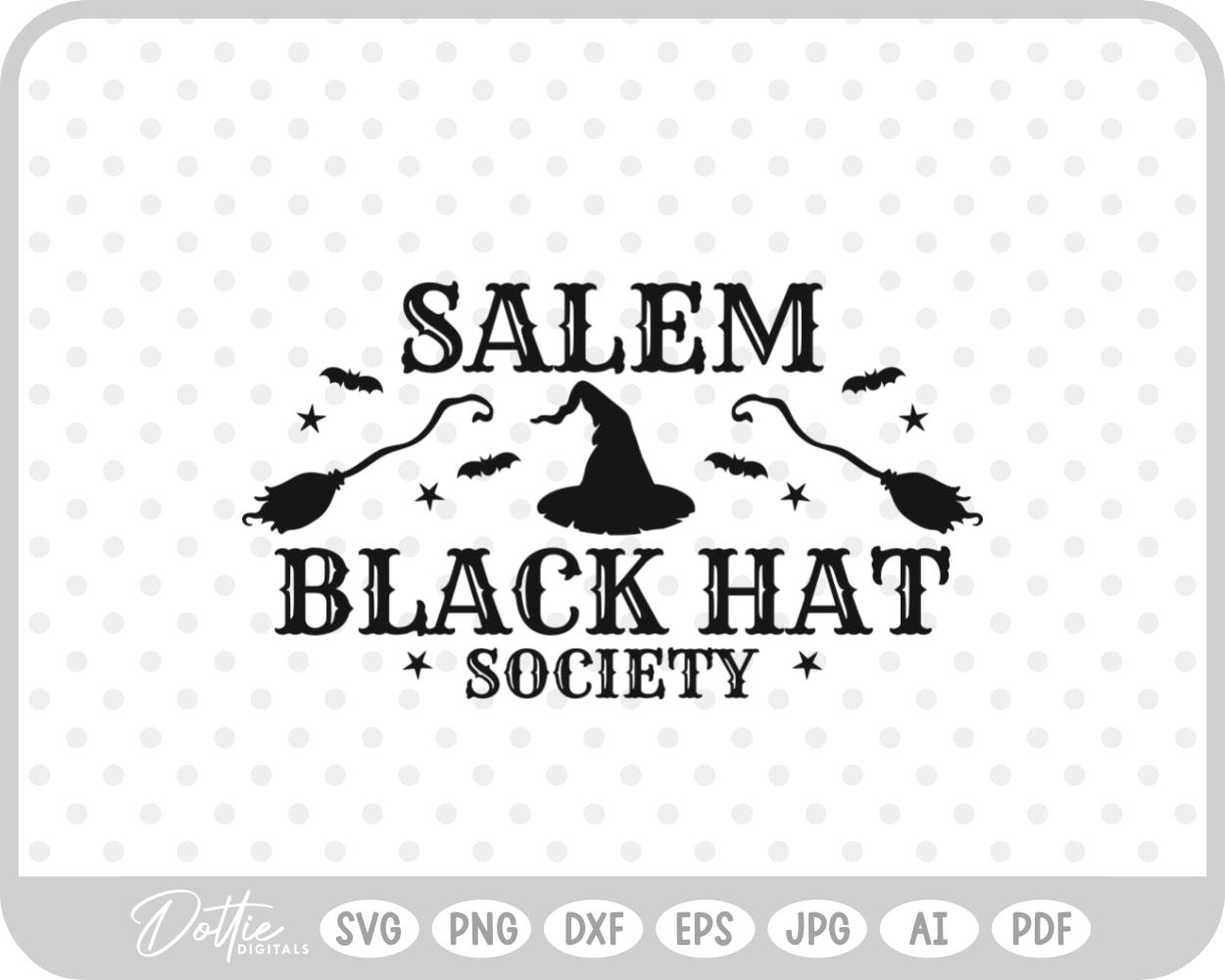 Salem Black Hat Society Witch Halloween Hat Broom  SVG PNG DXF – Cricut Silhouette Cutting File